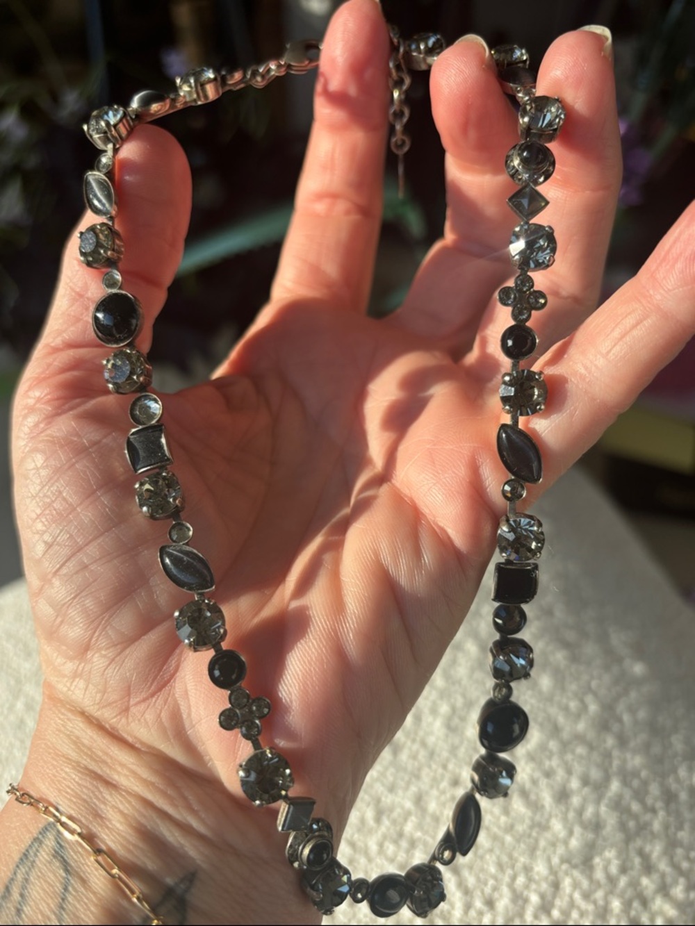 Sorrelli Antiqued Silver and Black Crystal Link Necklace